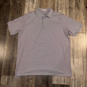 Peter Millar Polo Shirt Mens XL Navy White Stripe Golf Logo Sleeve